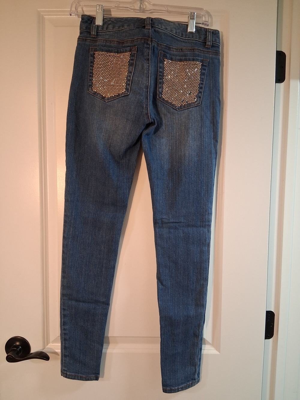 Michael Kors Blue Skinny Jeans with Crystal-Studded Back Pockets And 1 Front
